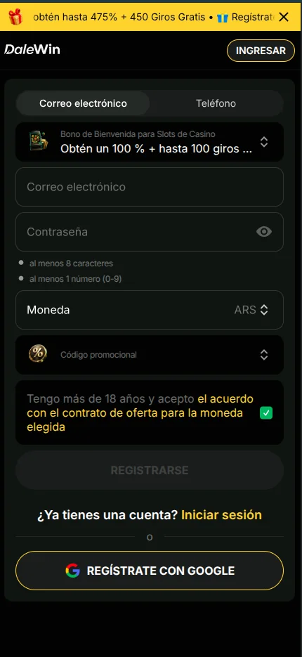 Registro en la app DaleWin